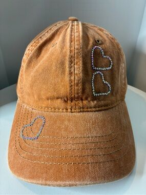 Women Orange wash Heart Rhinestone Baseball Cap